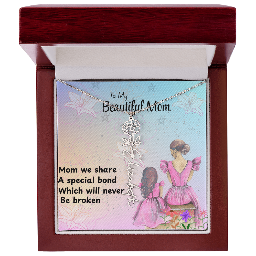 MOM YOU ARE MY ONE IN A MILLION/ FLOWER NAME NECKLACE/WITH ON DEMAND MESSAGE CARD