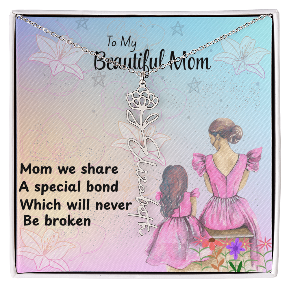 MOM YOU ARE MY ONE IN A MILLION/ FLOWER NAME NECKLACE/WITH ON DEMAND MESSAGE CARD