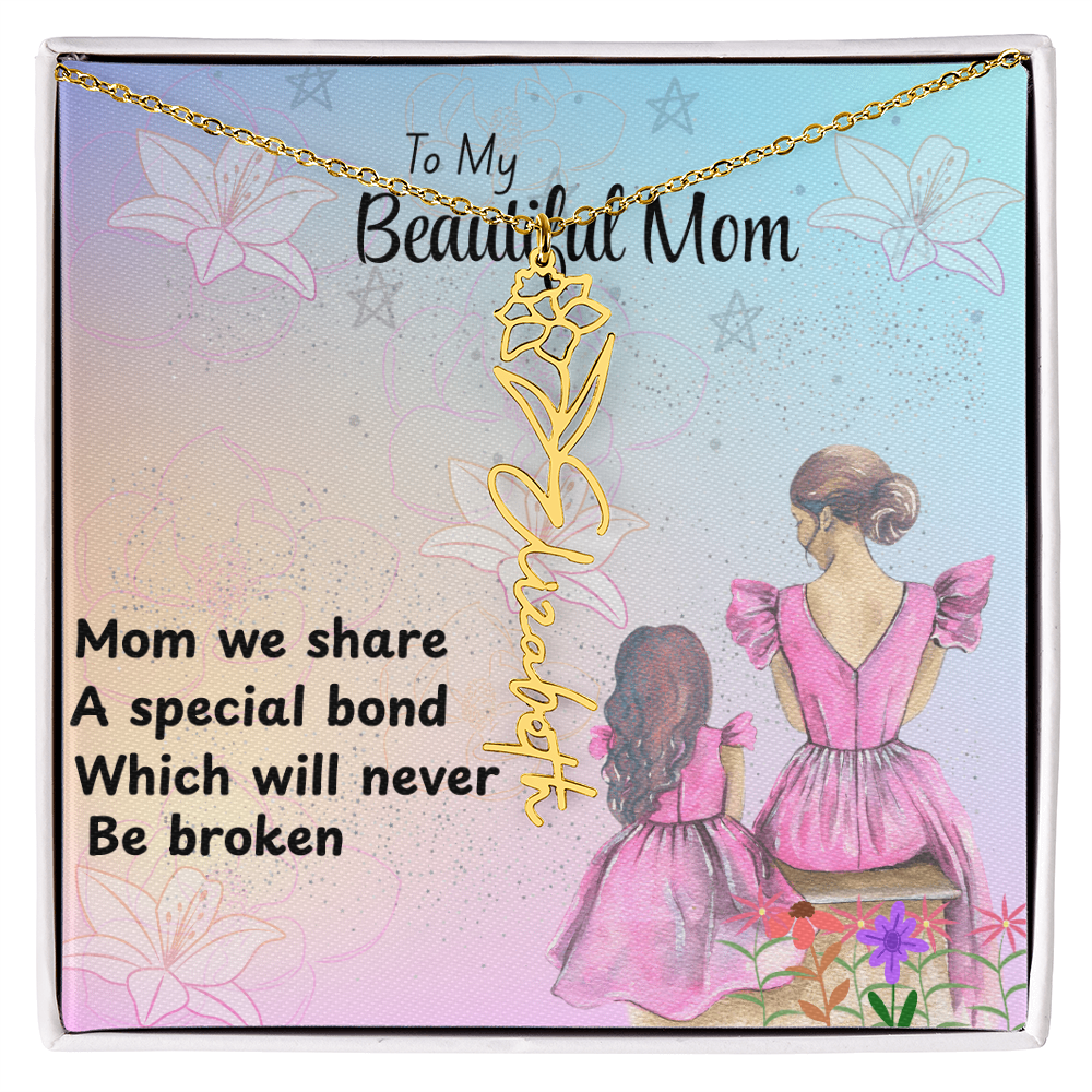 MOM YOU ARE MY ONE IN A MILLION/ FLOWER NAME NECKLACE/WITH ON DEMAND MESSAGE CARD