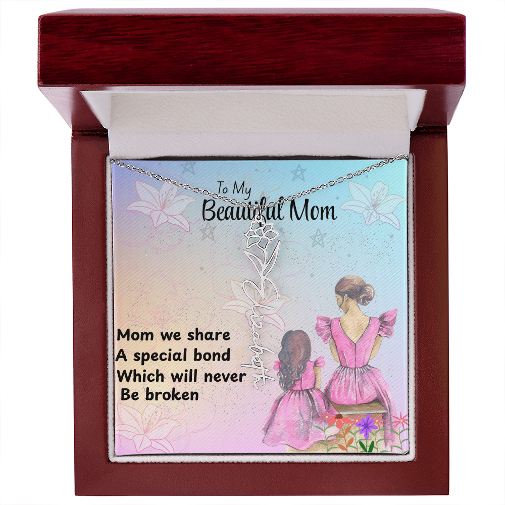 MOM YOU ARE MY ONE IN A MILLION/ FLOWER NAME NECKLACE/WITH ON DEMAND MESSAGE CARD