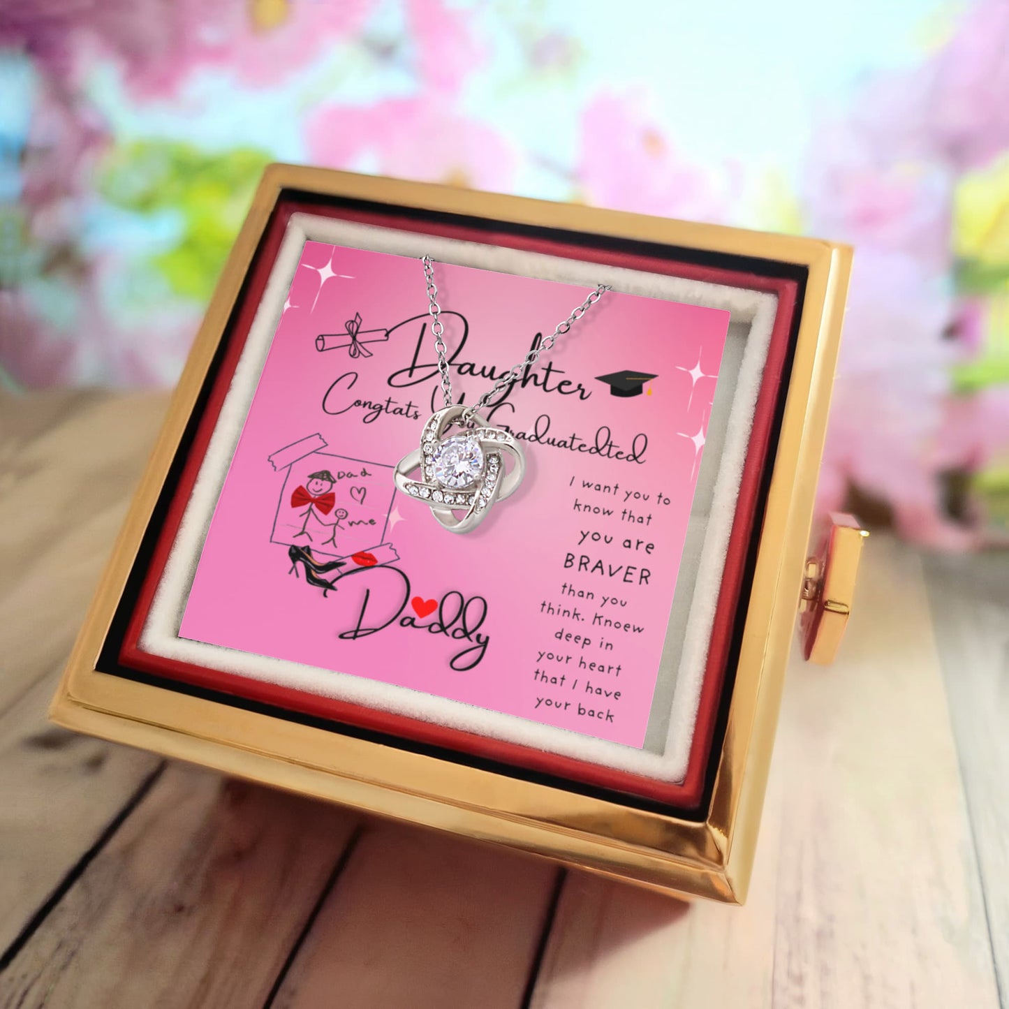 YOU ARE BRAVER THAN YOU THINK/ LOVE KNOT WITH ROTATING ROSE GIFT BOX