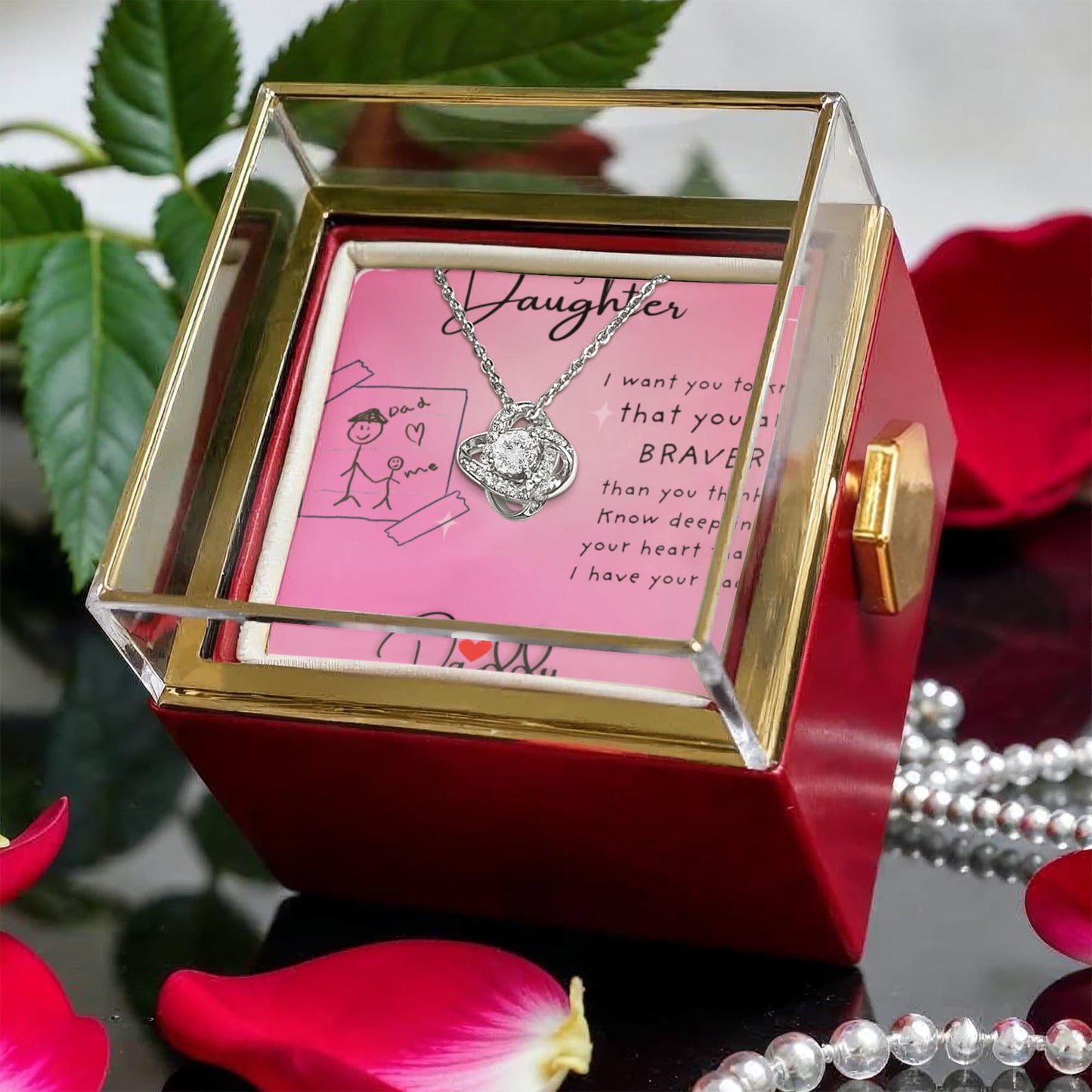 YOU ARE BRAVER THAN YOU THINK/ LOVE KNOT WITH ROTATING ROSE GIFT BOX